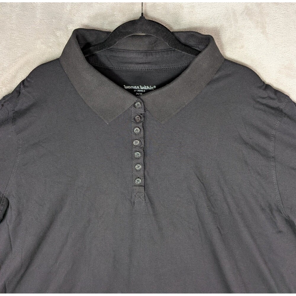 Woman Within Women's Black 4X Polo Top Cotton Blend Short Sleeve